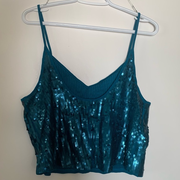 Teal sequin crop top Express Size M - Picture 2 of 3